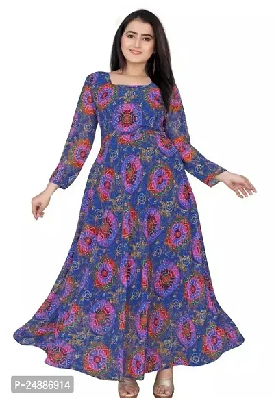 Stylish Multicoloured Georgette Printed A-Line Kurta For Women-thumb0