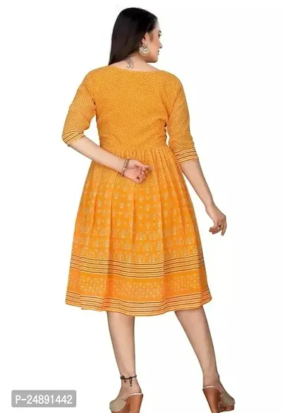 Stylish Yellow Georgette Printed A-Line Dress For Women-thumb2