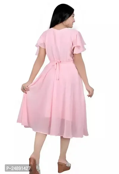 Stylish Pink Georgette Solid A-Line Dress For Women-thumb2