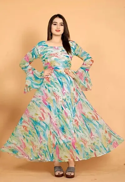 Stylish A-Line Multicoloured Georgette Printed Kurta