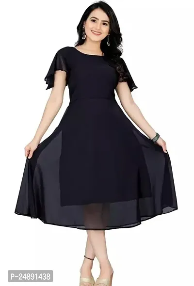 Stylish Black Georgette Solid A-Line Dress For Women-thumb0