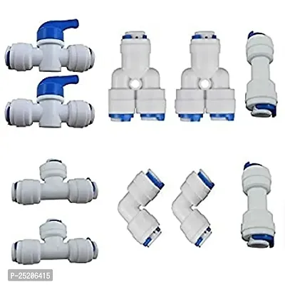 AQUALIQUID RO ccessories Pipe Jointer Elbow Connector for Water Purifier (2 Nox. Ball Valve + Y Connector + Double Push Elbow + I Straight Connector + T Shape Connector), 1/4 Size-thumb0