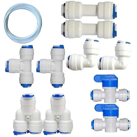 AQUALIQUID RO Plastic 1/4"" OD Quick Connect Push in to Connect for RO Water Reverse Osmosis System Water Tube Fitting Set of 11 For Water Purifier