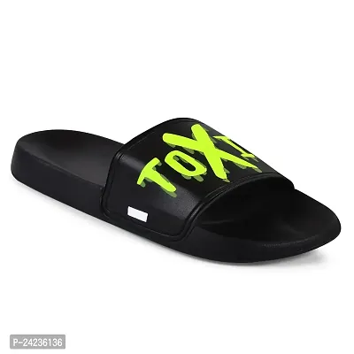 FOOTFIT Sliders Black Stylish Flip Flop  Slippers Mens