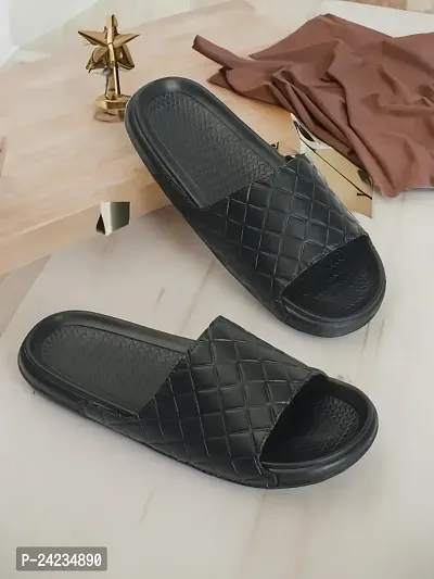 FOOTFIT Sliders Mens Grey, Black Stylish Flip Flop  Slippers-thumb2