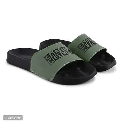 Buy FOOTFIT Sliders Black Neon Green Olive White Stylish Flip