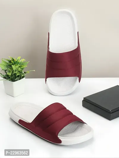 Stylish Maroon Rexine Solid Sliders For Men