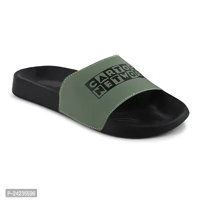 Buy FOOTFIT Sliders Black Neon Green Olive White Stylish Flip