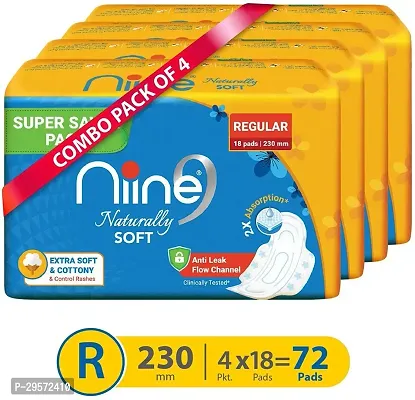 Niine Naturally Soft Regular Sanitary Napkins for women, (Pack of 4), 72 Pads
