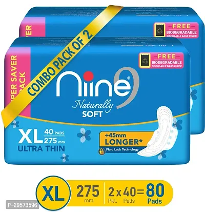 Niine Naturally Soft Ultra Thin XL Sanitary Pads (Combo of 2) with Disposal Bag