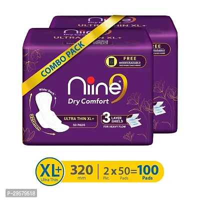 Niine Dry Comfort Ultra Thin XL+ Sanitary Napkins With 3 Layer Shield Pack of 2-thumb0