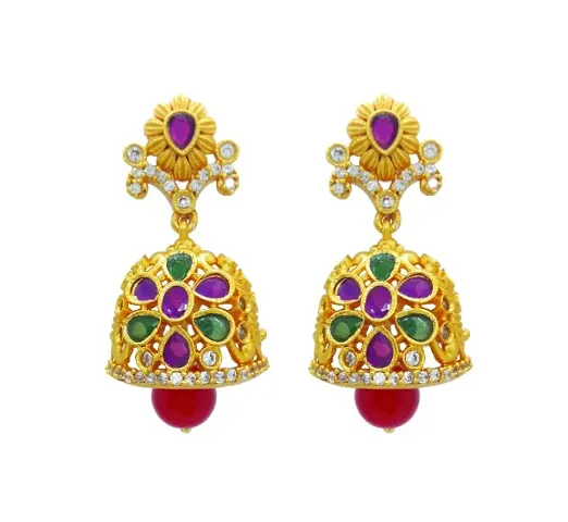 Mukutmoni Plated Matte American Diamond CZ Stone Jhumka Earring For Women And Girls