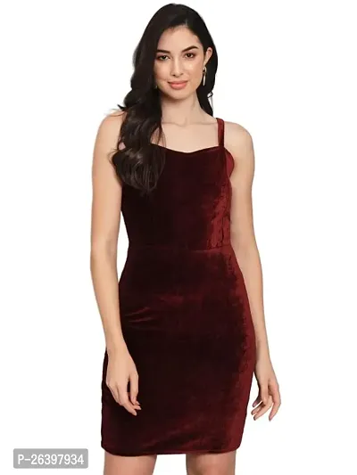 Stylish Maroon Velvet Embellished Fit And Flare Dress For Women-thumb0
