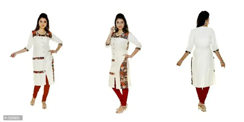 Stylish Cotton Silk Abstract Printed Casual Straight Kurti For Women