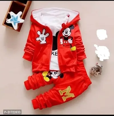 Beautiful Red Cotton Blend Printed Tops With Trousers Jacket For Kids-thumb0