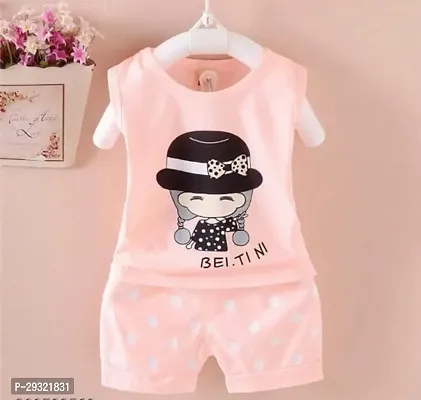 Fabulous Peach Cotton Printed Clothing Sets For Girls-thumb0