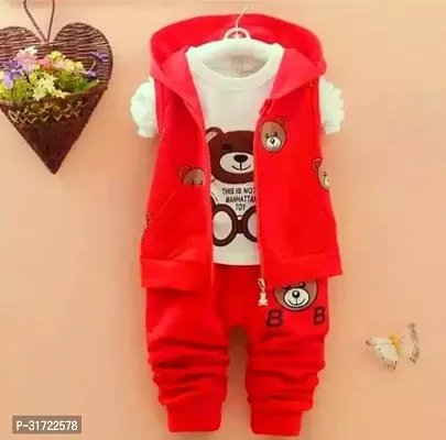 Beautiful Red Cotton Blend Printed Tops With Trousers Jacket For Kids-thumb0