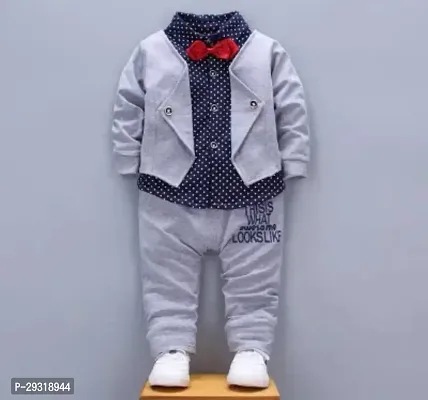 Stylish Grey Cotton Clothing Set For Boys-thumb2