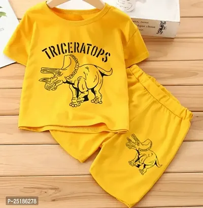 SSKW TRICERATOPS HALF T-SHIRT AND HALF PANT (YELLOW AND YELLOW)-thumb0