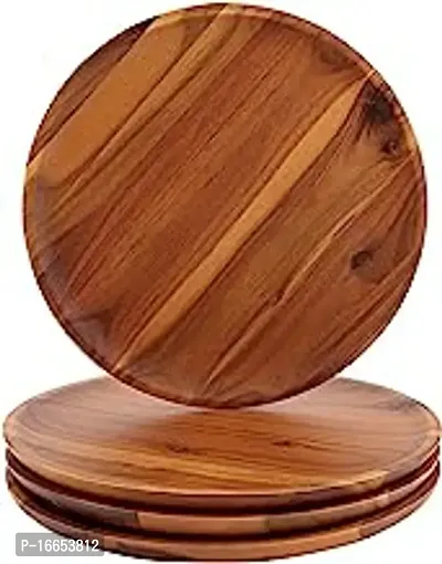 Wood Dinner Plates, 8Inch Round Wood Plates Set Of 4, Easy Cleaning And Lightweight For Dishes Snack, Dessert, Unbreakable Classic Charger Platesnbsp;
