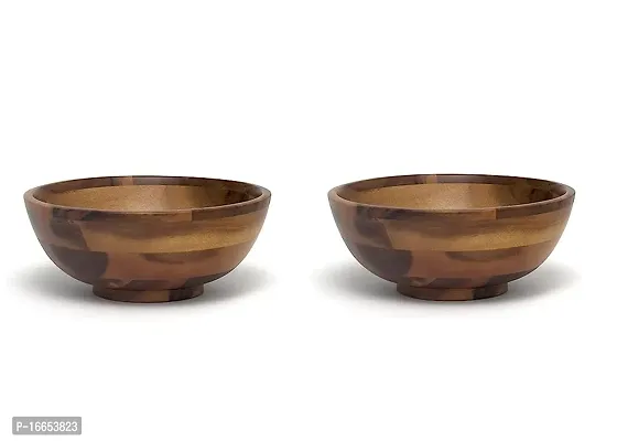 Set Of 2 Acacia Footed Round Flared Serving Bowl For Fruits Or Salads, Small, 7 Diameter X 3 Height, Single Bowl