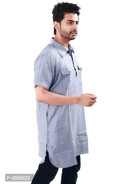 DRESSED UP DIVAS Mens Straight Kurta (XXL) Grey-thumb2