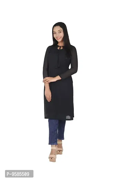 DRESSED UP DIVAS Straight Kurti/Kurta for Women and Girls (L) Black-thumb2