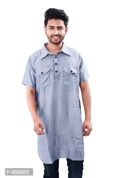 DRESSED UP DIVAS Mens Straight Kurta (XXL) Grey-thumb0