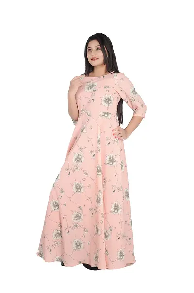 DRESSED UP DIVAS Causal WEAR Gown for Women and Girls (M, Peach)