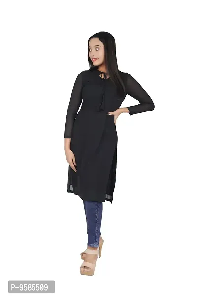 DRESSED UP DIVAS Straight Kurti/Kurta for Women and Girls (L) Black-thumb0