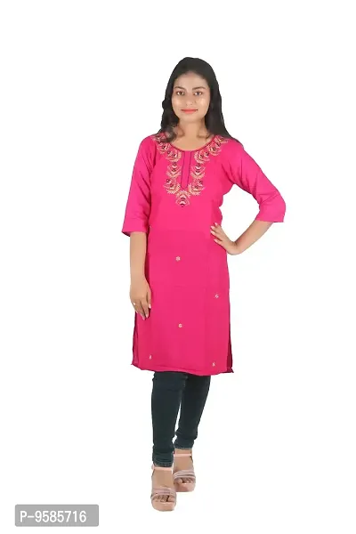 DRESSED UP DIVAS Straight Kurti for Women and Girls (L, Pink)-thumb0