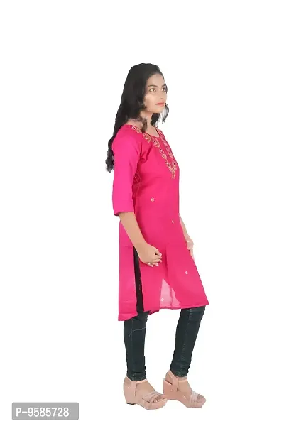 DRESSED UP DIVAS Straight Kurti for Women and Girls (L, Pink)-thumb2