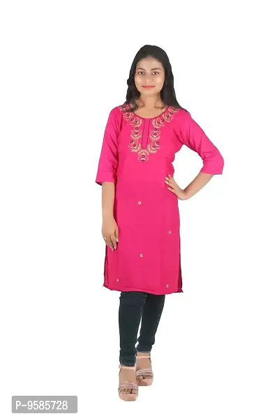 DRESSED UP DIVAS Straight Kurti for Women and Girls (L, Pink)