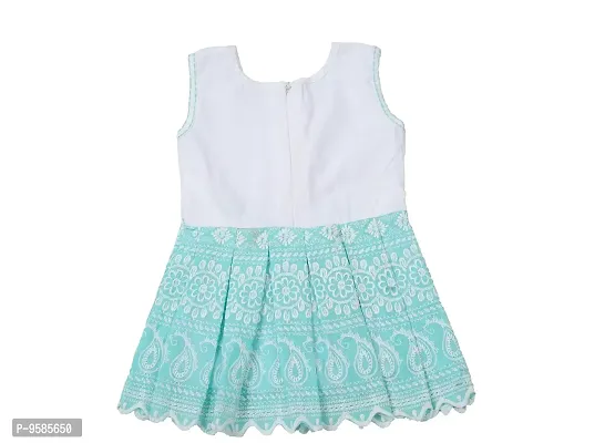 Kids Dress (Frock) White and Green-thumb2