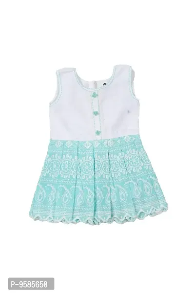 Kids Dress (Frock) White and Green-thumb0