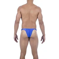 Comfortable Blue Microfiber Thong Underwear For Men-thumb1