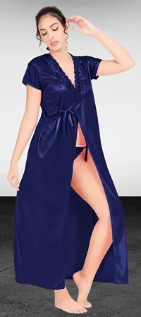 Stylish Navy Blue Satin Nightdress Combo set For Women Pack Of 6-thumb1