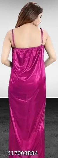 Stylish Magenta Satin Nightdress Combo Set for Women-thumb1