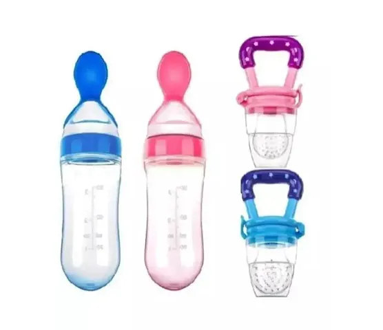 KIDZVILLAFeeding Spoon with Squeezy Food Grade Silicone Feeder Bottle, for Infant Baby, 90ml, BPA Free