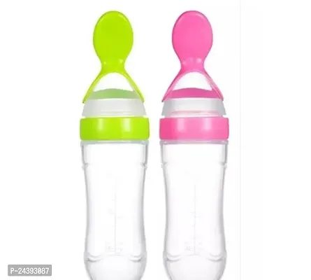Flamgam Bpa Freep Baby Silicone Feeding Bottle With Spoon Pack Of 2-thumb0