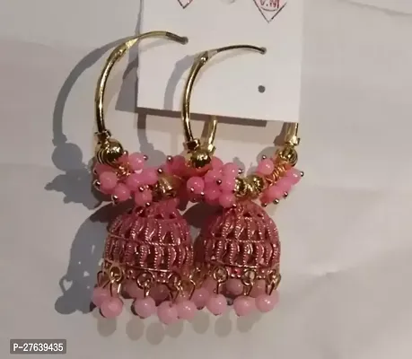 Pink Brass Beads Jhumkas Earrings For Women