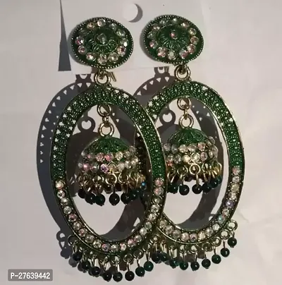Green Silver Beads Jhumkas Earrings For Women