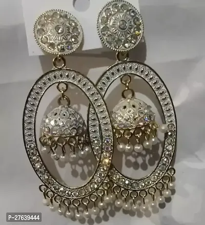 White Silver Beads Jhumkas Earrings For Women