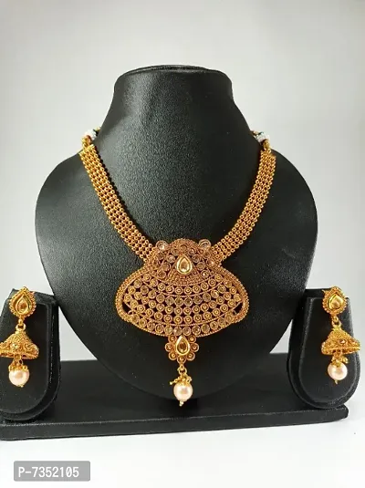 Traditional Gold Plated Necklace With Earing For Woman-thumb0