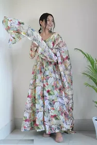 Beautiful Multicolored Georgette Printed Gown With Printed Dupatta Set-thumb2