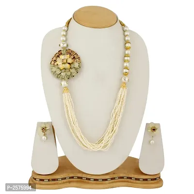 White Glass beads necklace with Earring-thumb0