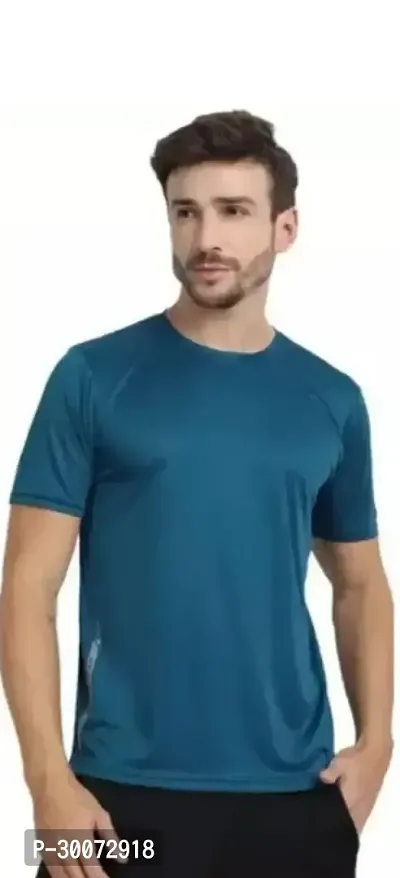 Stylish Blue Polyester Solid Short Sleeves Round Neck Tees For Men-thumb0