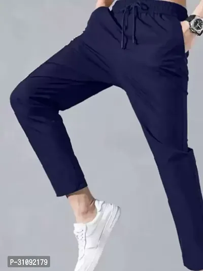 Stylish Blue Cotton Blend Regular Track Pants For Men