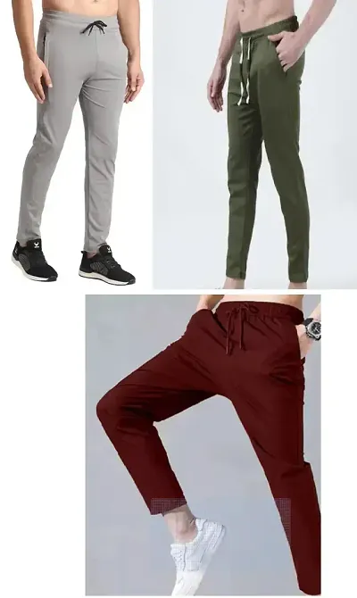 Stylish Blend Solid Regular Track Pants For Men Pack Of 3