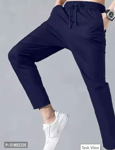 Stylish Blue Cotton Blend Regular Track Pants For Men-thumb0